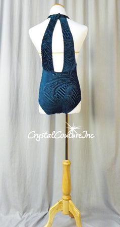 Green/Blue Velour Leotard with Rhinestone Applique