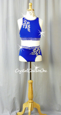 Royal Blue 2-Piece Crop Top and Brief - Swarovski Rhinestones