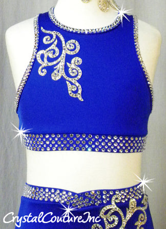 Royal Blue 2-Piece Crop Top and Brief - Swarovski Rhinestones