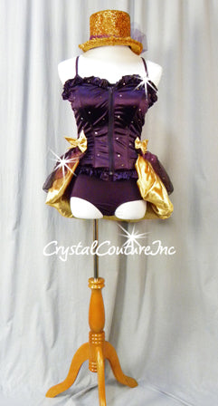 Plum Corset Style Bodice/Leotard with Half Skirt/Bustle - Swarovski Rhinestones