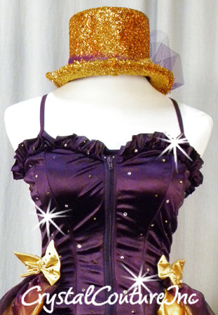 Plum Corset Style Bodice/Leotard with Half Skirt/Bustle - Swarovski Rhinestones