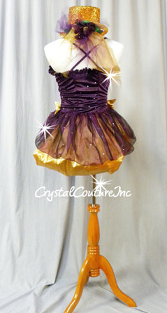 Plum Corset Style Bodice/Leotard with Half Skirt/Bustle - Swarovski Rhinestones