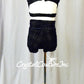 Navy Blue Patterned Velour 2 Pc Crop Top and Booty Shorts