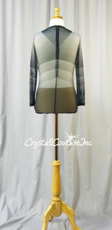Gray Sheer Mesh Gradient Stripe Long-Sleeve Leotard