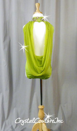 Green Leotard with Lt Gold Lace Accents - Swarovski Rhinestones