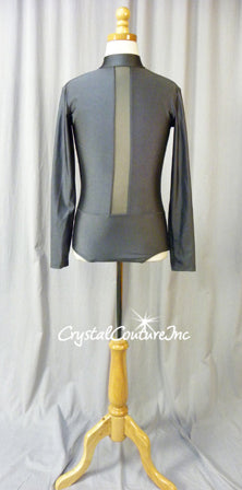 Gray Leotard with Black Sheer Mesh Insert and Open Back