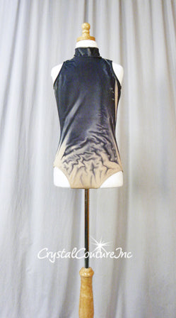 Gray/Nude Marble Leotard with High Neck and Open Back