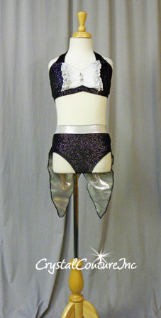 Shimmery Black 2 Piece Halter Top & Trunks/Split Back Skirt - Swarovksi Rhinestones