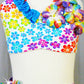 Multi-Colored Flower Printed 2 Piece Halter Top and Trunks - Swarovski Rhinestones