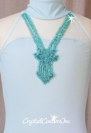 Lt Turquoise Blue Leotard with Sheer Mesh and Sequin/Bead Applique
