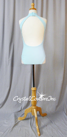 Lt Turquoise Blue Leotard with Sheer Mesh and Sequin/Bead Applique