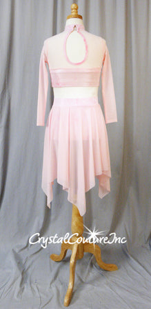 Lt Pink 2 Piece Top and Booty Shorts with Sheer Mesh Skirt