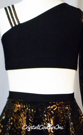 Black/Gold/Bronze Cheetah Print 2 Piece Crop Top and Booty Shorts/Skirt