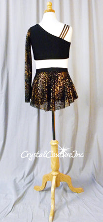 Black/Gold/Bronze Cheetah Print 2 Piece Crop Top and Booty Shorts/Skirt