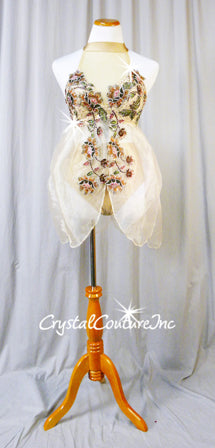 Custom Nude Lace and Chiffon Mock-Neck Fly-Away Top with Trunks - Swarovski Rhinestones