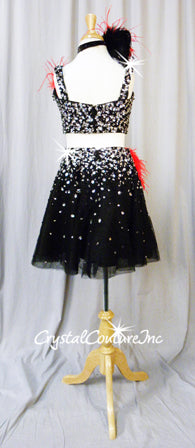 Black 2 Piece Crop Top and Full Skirt with Beading, Sequins and Acrylic Shapes