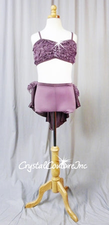 Dusty Lt Purple 2 Piece Top & Booty Shorts with Back Skirt - Swarovski Rhinestones