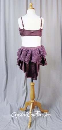 Dusty Lt Purple 2 Piece Top & Booty Shorts with Back Skirt - Swarovski Rhinestones