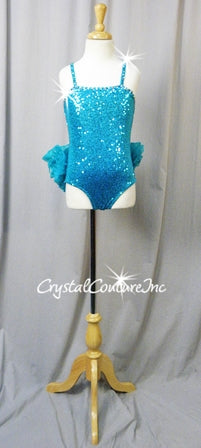 Bright Teal Blue Zsa Zsa Sequin Leotard with Tulle Ruffle Back Skirt - Crystal Couture Bright Teal Blue Zsa Zsa Sequin Leotard with Tulle Ruffle Back Skirt - Crystal Couture