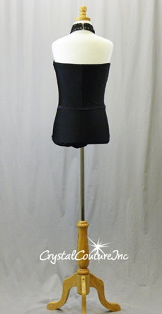 Black Textured Lace & Lycra Leotard with Nude Lining