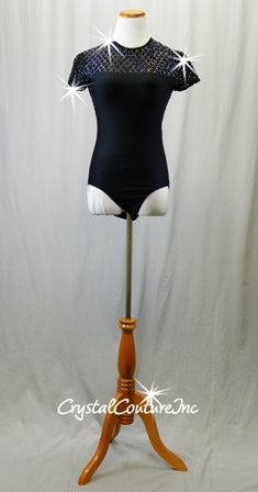 Black Leotard with Open Back and 2 Optional Black Skirts - Rhinestones