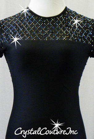 Black Leotard with Open Back and 2 Optional Black Skirts - Rhinestones