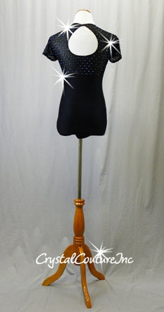 Black Leotard with Open Back and 2 Optional Black Skirts - Rhinestones