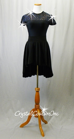 Black Leotard with Open Back and 2 Optional Black Skirts - Rhinestones