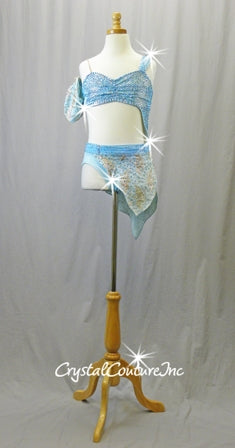 Lt Blue Connected 2 Ppb Bra-Top with Trunk/Asymmetrical Lace Skirt - Asymmetrical Skirt - Swarovski Rhinestones