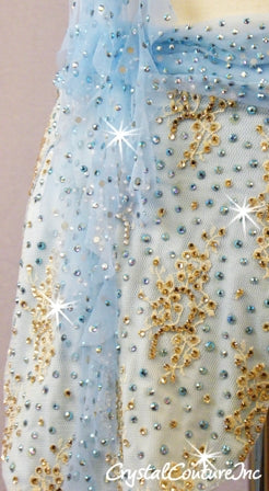 Lt Blue Connected 2 Ppb Bra-Top with Trunk/Asymmetrical Lace Skirt - Asymmetrical Skirt - Swarovski Rhinestones