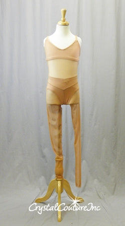 Custom Nude Mesh Body Suit with Lycra Crop Top and Trunks