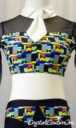 Black/Multi-Color L/S Top and Trunks with White Tie and French Cuffs