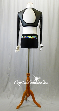 Black/Multi-Color L/S Top and Trunks with White Tie and French Cuffs