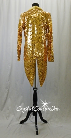 White/Gold Halter Leotard with Gold Sequined Jacket with Tails