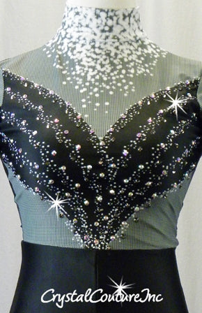 Black/Grey/White Patterned Long Sleeve Biketard - Swarovski Rhinestones