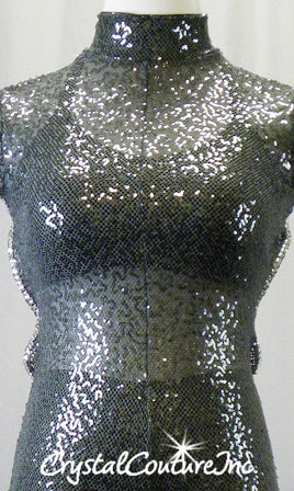 Gray/Graphite Sequin Leotard with Black Top and trunks - Swarovski Rhinestones
