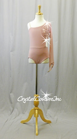 Vintage Pink Asymmetrical Leotard with Floral Applique - Swarovski Rhinestones