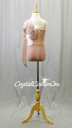 Vintage Pink Asymmetrical Leotard with Floral Applique - Swarovski Rhinestones