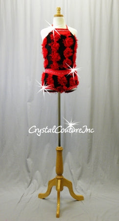 Red/Black Textured Biketard with Halter Neck - Swarovski Rhinestones