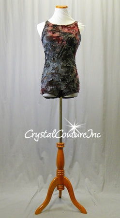 Charcoal Gray, Black, Ruby Red Leotard with Open Back