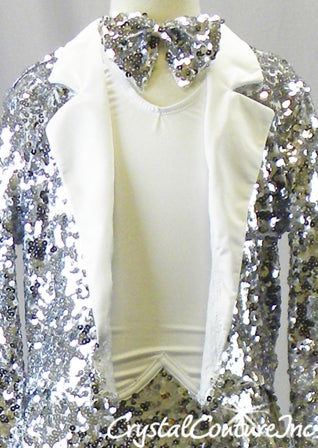 White/Silver Halter Leotard with Silver Sequined Jacket with Tails