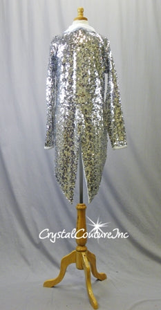 White/Silver Halter Leotard with Silver Sequined Jacket with Tails
