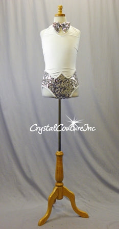 White/Silver Halter Leotard with Silver Sequined Jacket with Tails