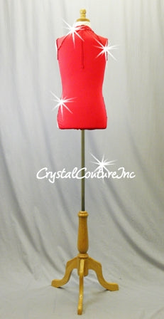 Red Lycra Leotard with Mesh Sheer Shoulders and Side Hips - Swarovski Rhinestones
