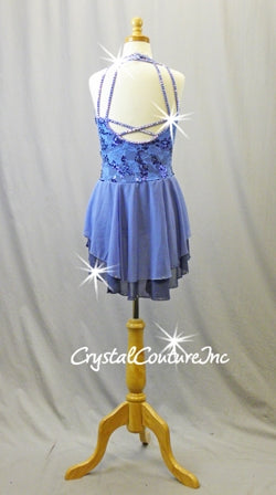 Periwinkle Leotard with Floral Lace and Chiffon Back Skirt - Swarovski Rhinestones