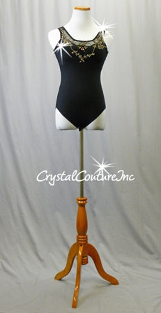 Black Leotard and Crepe Skirt with Black/Gold Appliques - Swarovski Rhinestones