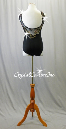 Black Leotard and Crepe Skirt with Black/Gold Appliques - Swarovski Rhinestones