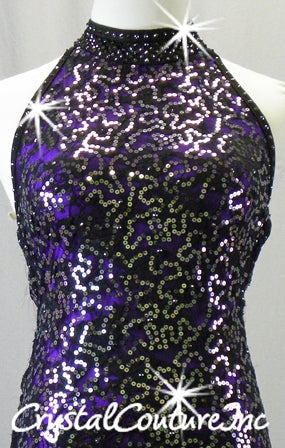 Black Lace and Purple Leotard with Graphite Sequins - Swarovski Rhinestones