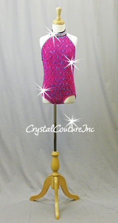Custom Black/Fuchsia Textured Leotard with Open Back - Swarovski Rhinestones
