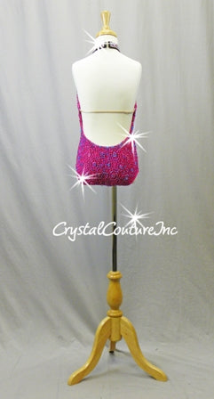 Custom Black/Fuchsia Textured Leotard with Open Back - Swarovski Rhinestones